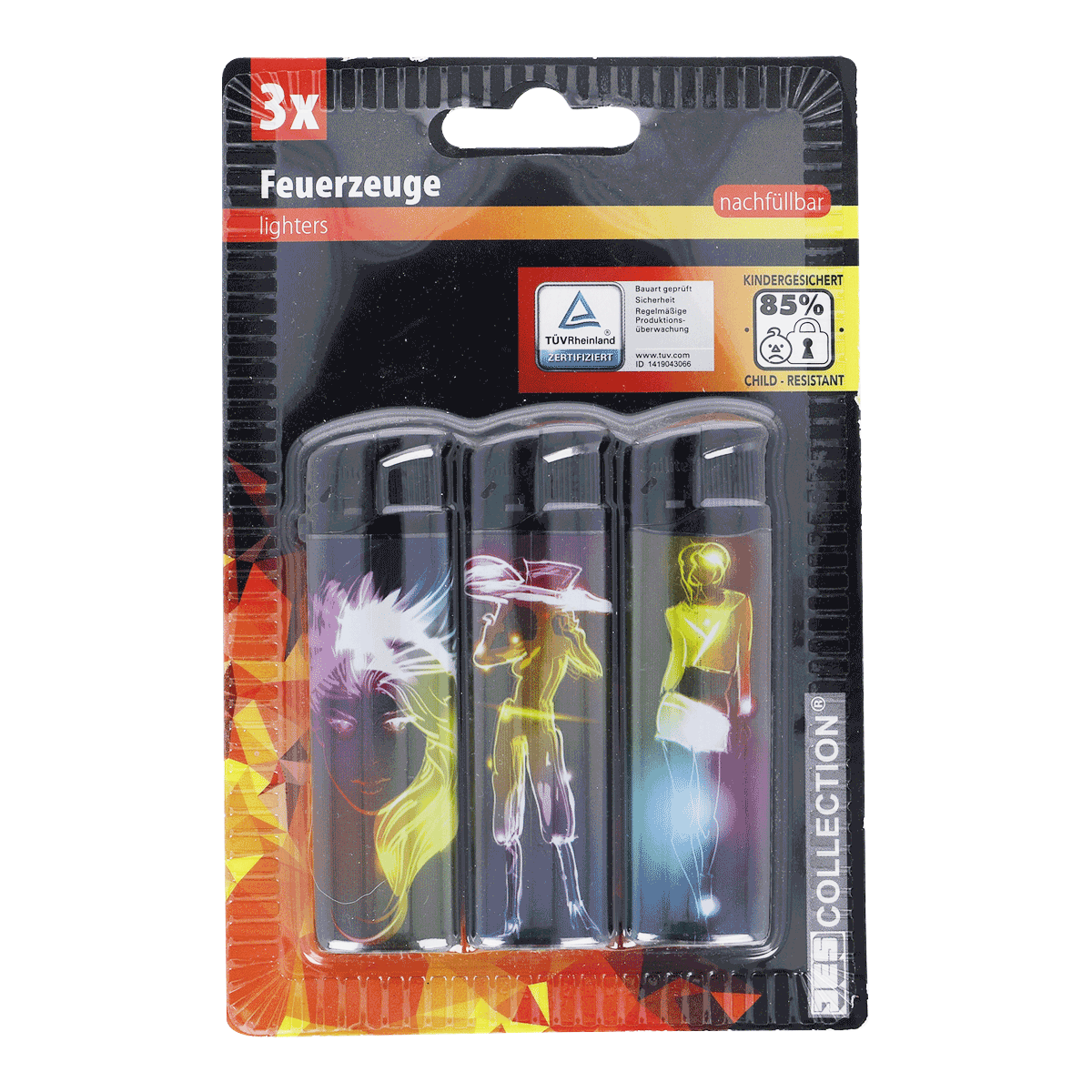 Feuerzeuge, Lighters, 3er Pack, Kollektion, Design, Feuerzeuge, Lighters, 3x, Motiv Muster, Kollektion, Feuerzeuge, Lighters, 3er-Pack, Barbecue, Kunststoff