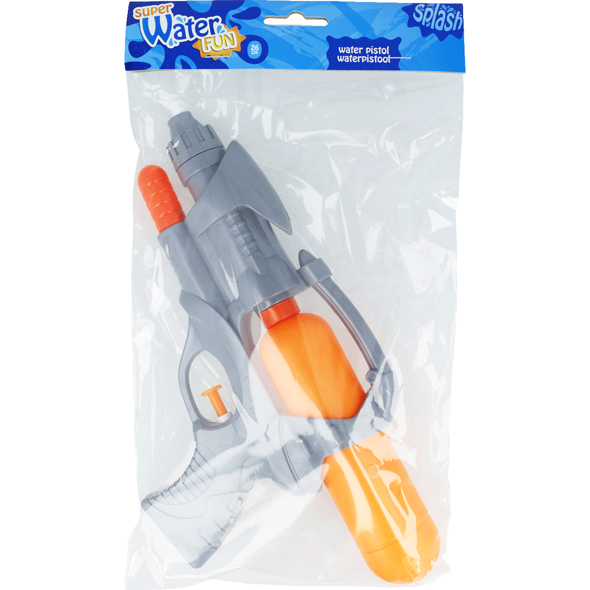Wasserpistole, Spielzeug, Nerf-Optik, Orange Akku, Grauer Kunststoff, Wasserpistole, Pistole, Kunststoff, orange Auslöser, blau-grau, Wasserpistole, Spielzeugpistole, Gummimaterial, Grau, Orange
