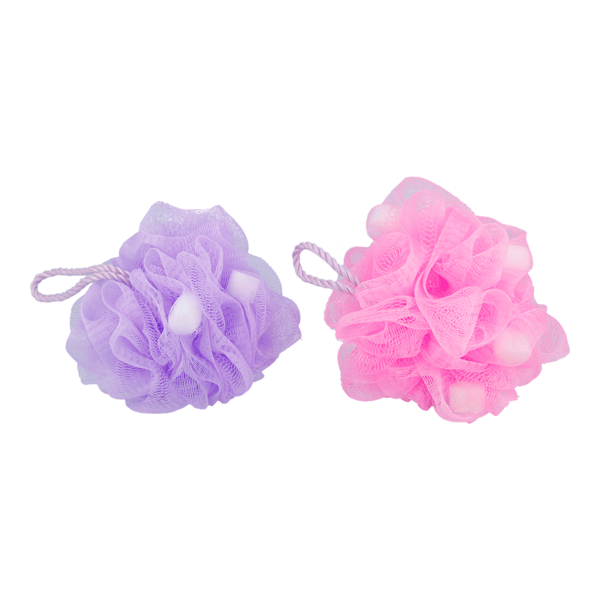 Schwamm, Luffa, Waschlappen, Netzschwamm, Duo-Set, Waschlappen-Schwamm, Mesh-Schwamm, Luftiger Schwamm, Spa-Zubehör, Pinklila, Schwammbad, Bath pouf, Waschlappen, Mesh-Schwamm, Puff