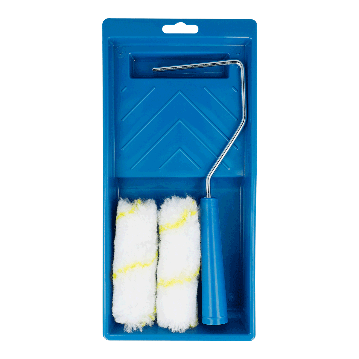 Farbwanne, Rolle, Farbrolle, blaue Schale, Polsterrollen, Malerrolle, Farbroller, Profi-Roller, Rollerkit, Schaumstoffrollen, Farbrolle, Roller-Tafel, Malmittel, Griff aus Metall, Blau