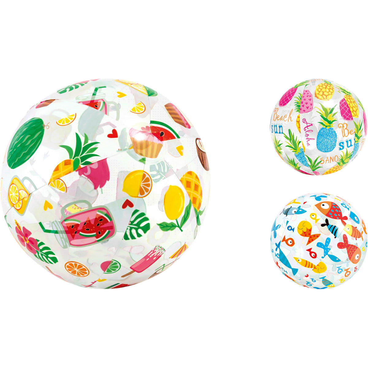 Beachball, Sommerball, Wassersport, Fruchtmuster, Pique-Print, Aufblasball, Sommerball, Fruchtmuster, Piknik-Design, Badespielzeug, Strandball, Sommermotiv, Fruchtmuster, Pappe Ball, Beachball