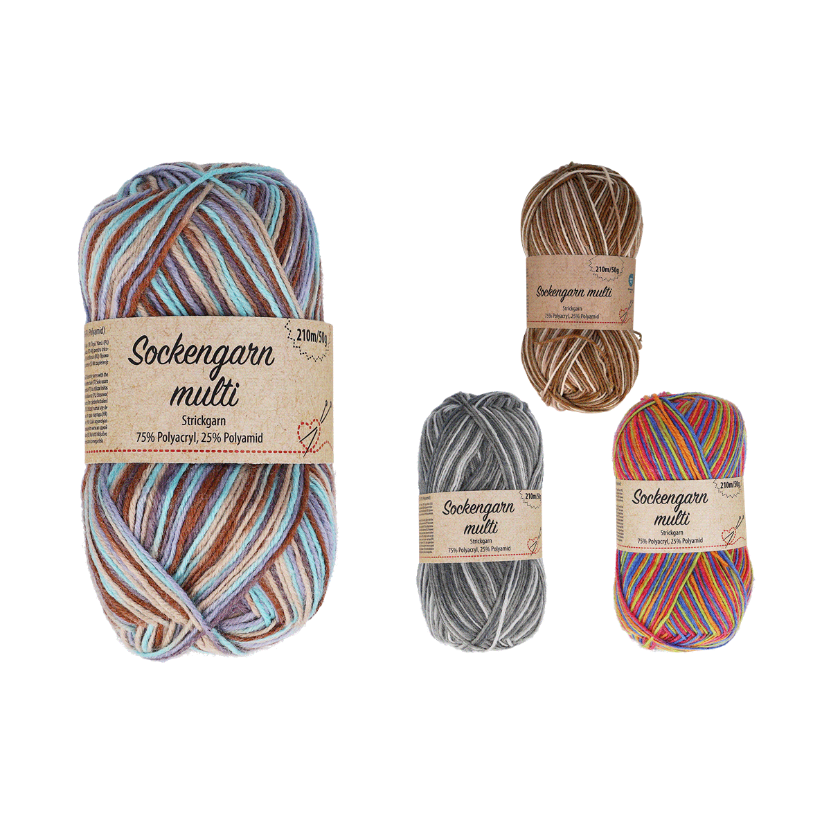 Sockenwolle, Multicolor, Strickgarn, 75% Polyacryl, 25% Polyamid, Strickgarn, Multicolor, Garn, Sockengarn, Polyamid-Anteil, Strickgarn, Mehrfarbig, Sockengarn Multi, 75% Polyacryl, Polyamid