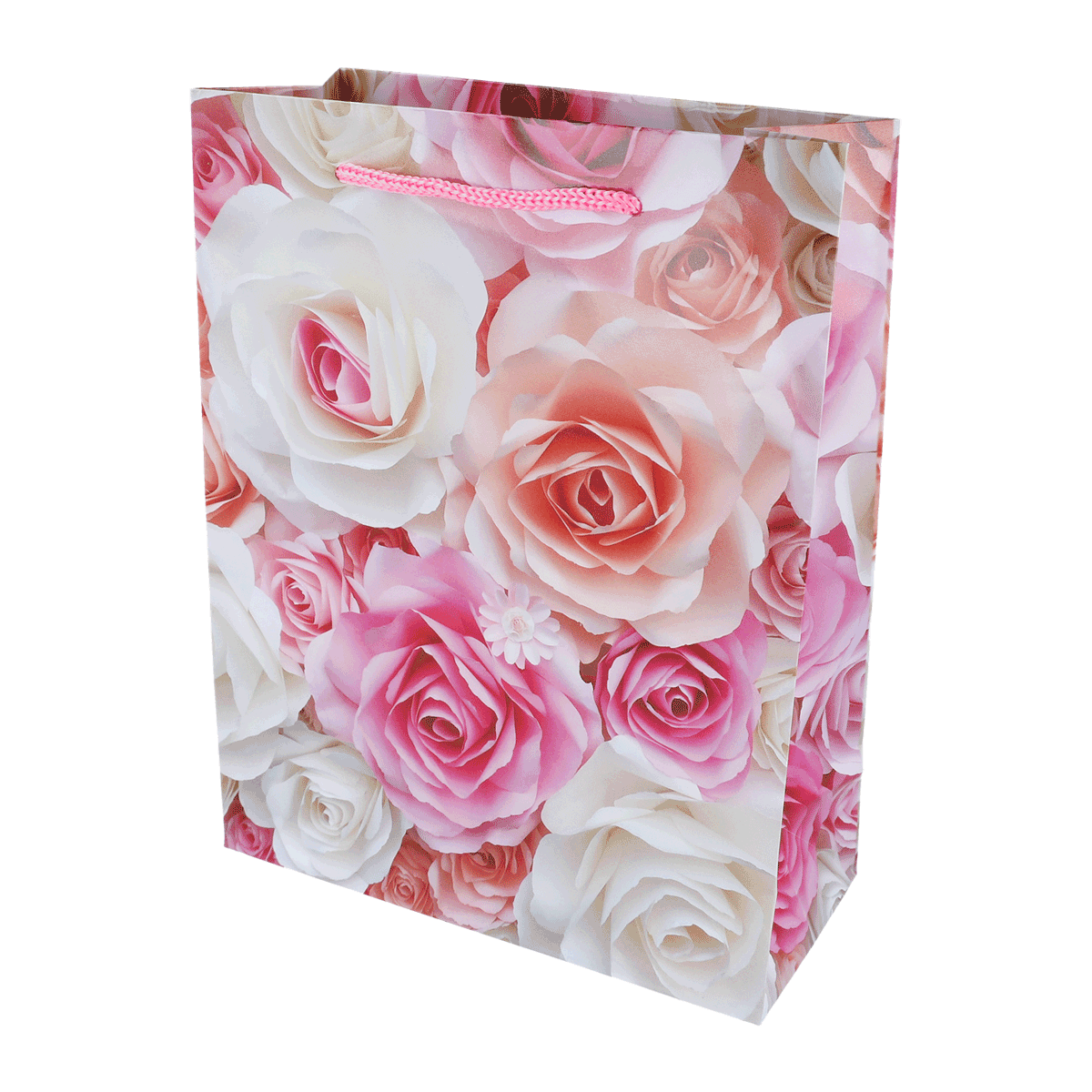 Geschenkbeutel, Blumenmotiv, Rosendesign, Papiertragetasche, pink, Geschenkfolie, Geschenktüte, Rosenmuster, Blumenmotiv, Papiertragetasche, Geschenkverpackung, Geschenk-Tüte, Rosenmuster, Blumenmuster, Pink-Weiß