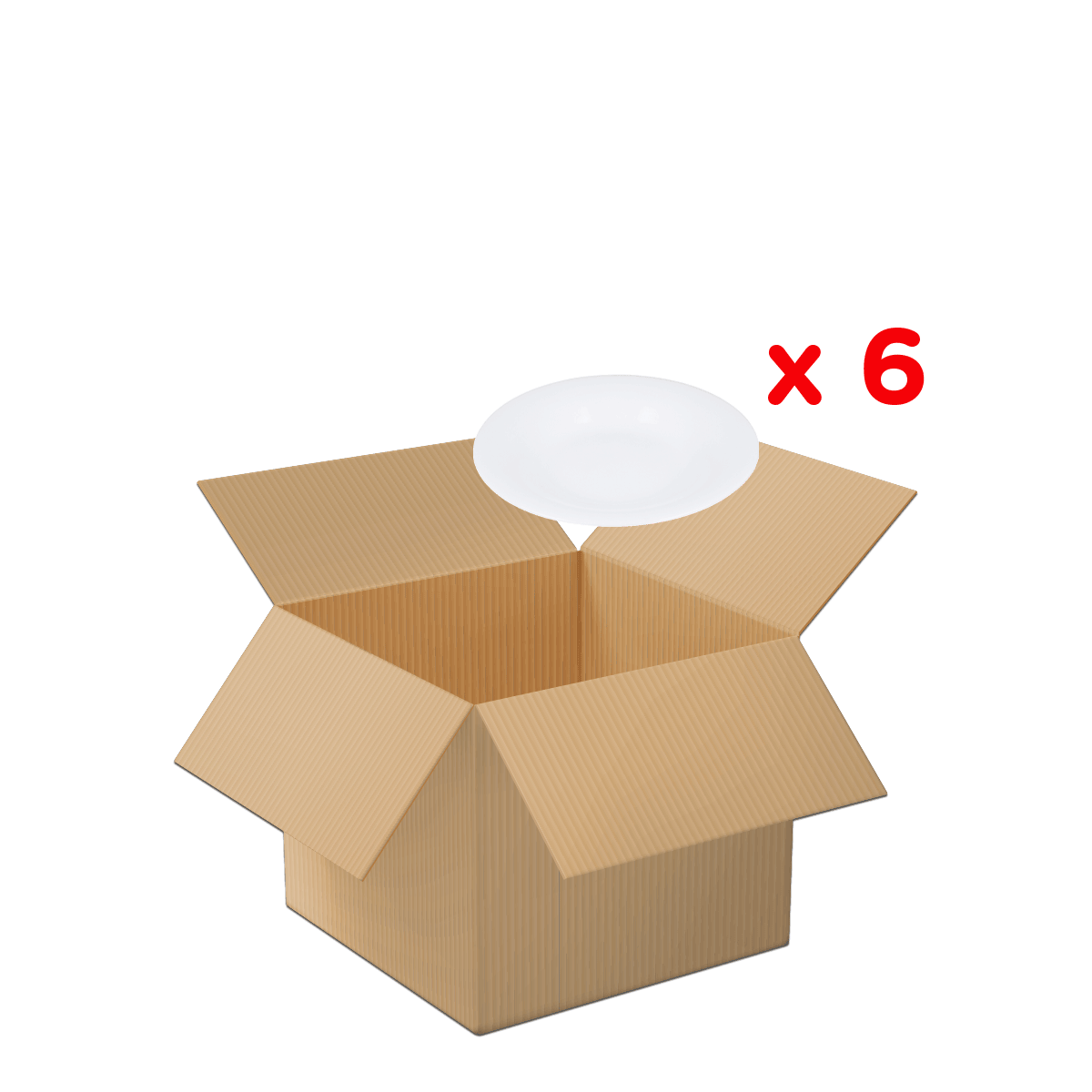 kartonschachtel, offen, leeres paket, kartonverpackung, aufsatzplatte, kartonbox, offene schachtel, verpackungsmaterial, einweg teller, teller set x6,  Kartonbox, offene Schachtel, leere Box, runder Teller, sechs Teller