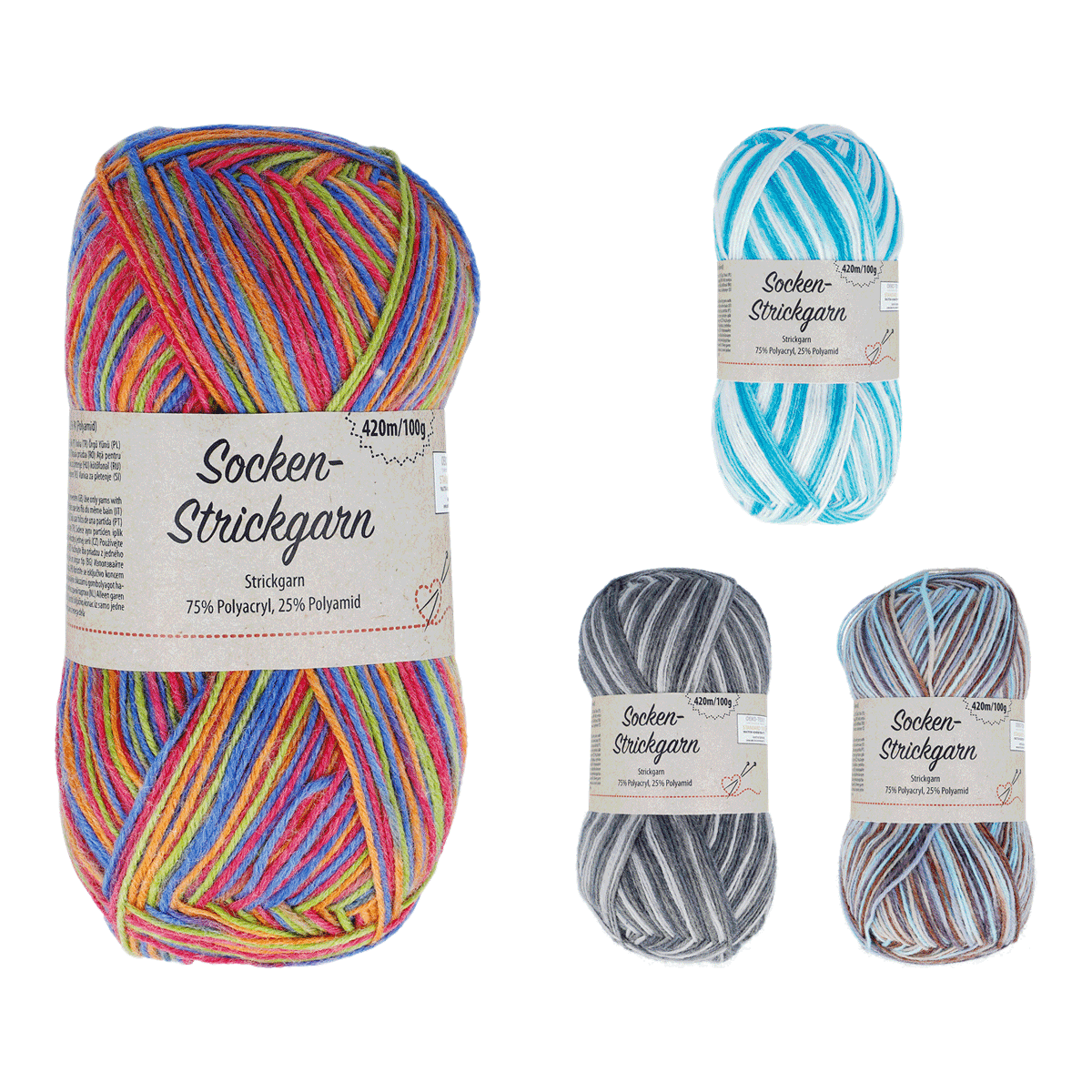 Sockenwolle, Strickgarn, Mehrfarbig, 75% Polyacryl, 25% Polyamid, Sockenstrickgarn, Multicolor, Mehrfarbig, Garn, Strickgarn, Sockenwolle, Strickgarn, Multicolor, Garnrollen, Polyacryl-Polyamid