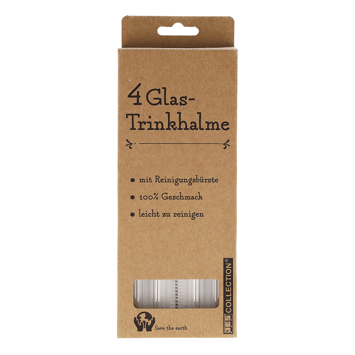 Trinkhalme, Glas, 4 Stück, Reinigungsbue_rste, Kartonverpackung, Trinkhalme, Glas, 4 Stück, Klar, Kartonverpackung, Glas-Trinkhalme, Trinkhalm aus Glas, 4er-Pack, nahezu transparent, Spülmaschinenfest