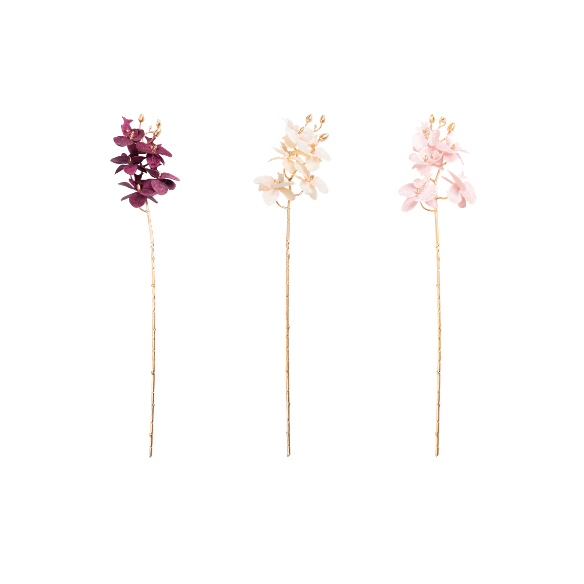 orchid stem, purple orchid, white orchid, pink orchid, flower stem, orchideenstiel, violette orchid, creme orchid, rosafarbene orchid, künstliche blume, Orchidee, Stoffblumen, Blütenzweig, Rosafarben, Lila