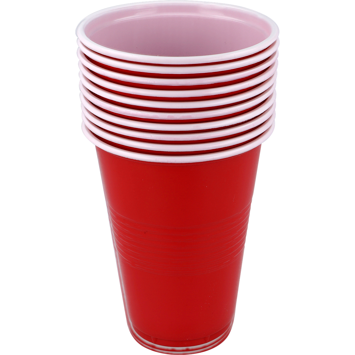 Einwegbecher, Kunststoffbecher, rot, weißer Rand, stapelbar