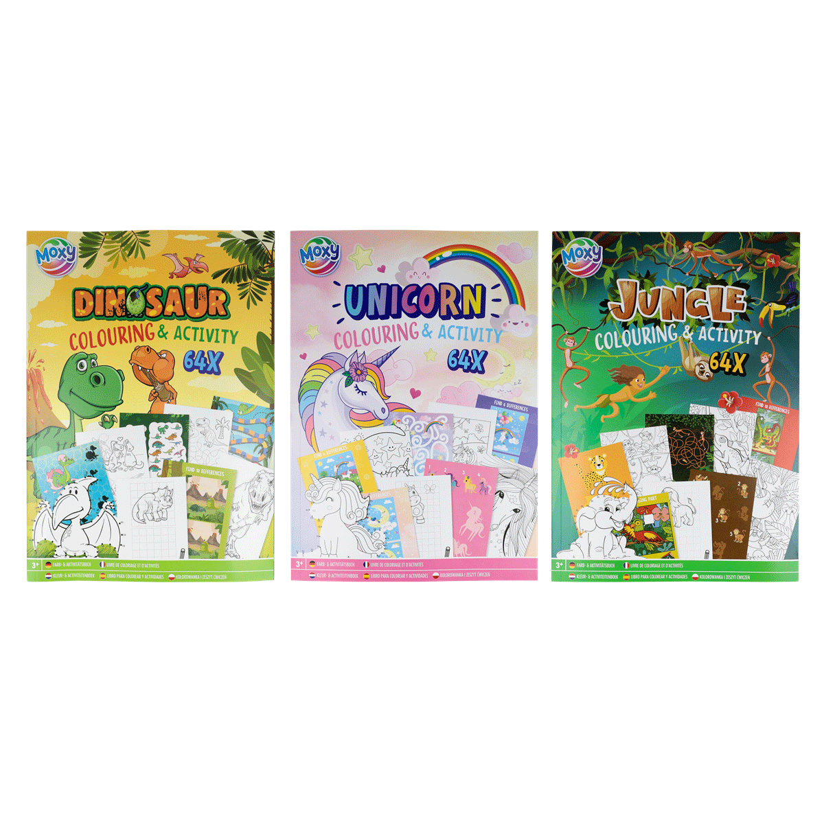 Dinosaurier Malbuch, Ausmalen & Aktivität, 64x Ausmalbilder, Tier/Malbuch, Kinder Malbuch, coloring book, dinosaurs, unicorn, jungle, 64x, Ausmalbuch, Dinosaurier, Einhorn, Dschungel, 64x