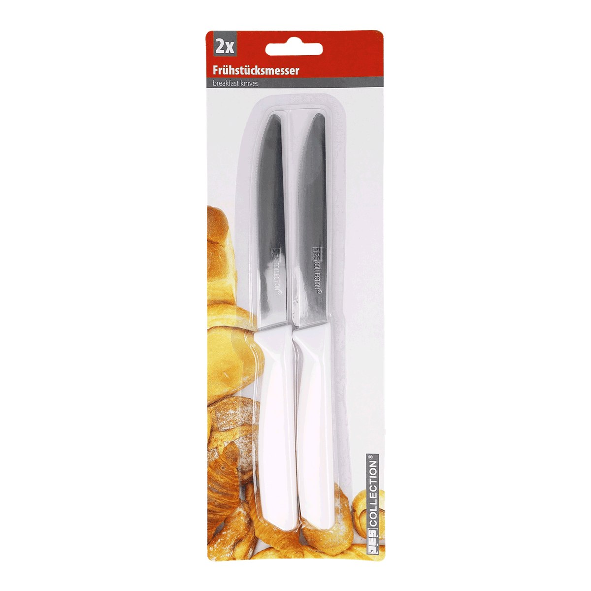 Frühstücksmesser, Messer Set, Köcher/Griff, Edelstahl, Klingenpaar, Frühstücksmesser, Messerblatt, Doppelpack, Edelstahl, weiße Griffe, Frühstücksmesser, Messer-Set, Kuchenmesser, Brötchenmesser, Stahlklinge