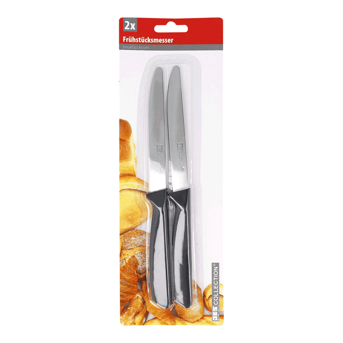 Brötchenmesser, Messer-Set, Edelstahl, Kuchenmesser, Gebäckmesser, Frühstücksmesser, Küchenmesser, Stahlklinge, Paar Messer, Schwarzgriff, Messer, Frühstücksmesser, Küchenmesser, Stahlklinge, 2 Stück