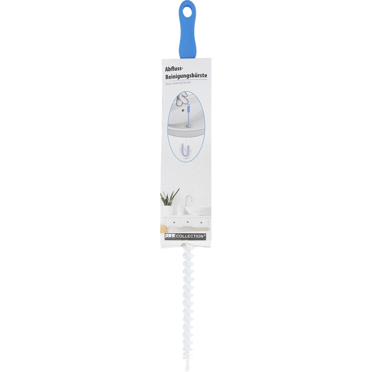 Abflussreiniger, Reinigungsbürste, Spezialbürste, Küchenzubehör, Schneckenbürste,  drain cleaning brush, spiral brush, kitchen tool, bathroom accessory, blue handle, Reinigungsbürste, Abflussreiniger, Reinigungswerkzeug, Schwammachtige Bürste, Küchenzubeh