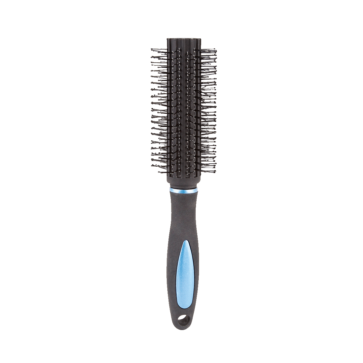 Haarbürste, Rundbürste, Luftdurchlässiger Bürstenkörper, Schwarze Borsten, Haarwerkzeug, Haarebürste, Rundbürste, Kunststoffbürste, Schwarz-Blau, Haarschonende Bürste, Haarschmuckbürste, Rundbürste, Haartrocknerbürste, Balayage-Bürste, Plastikgriff