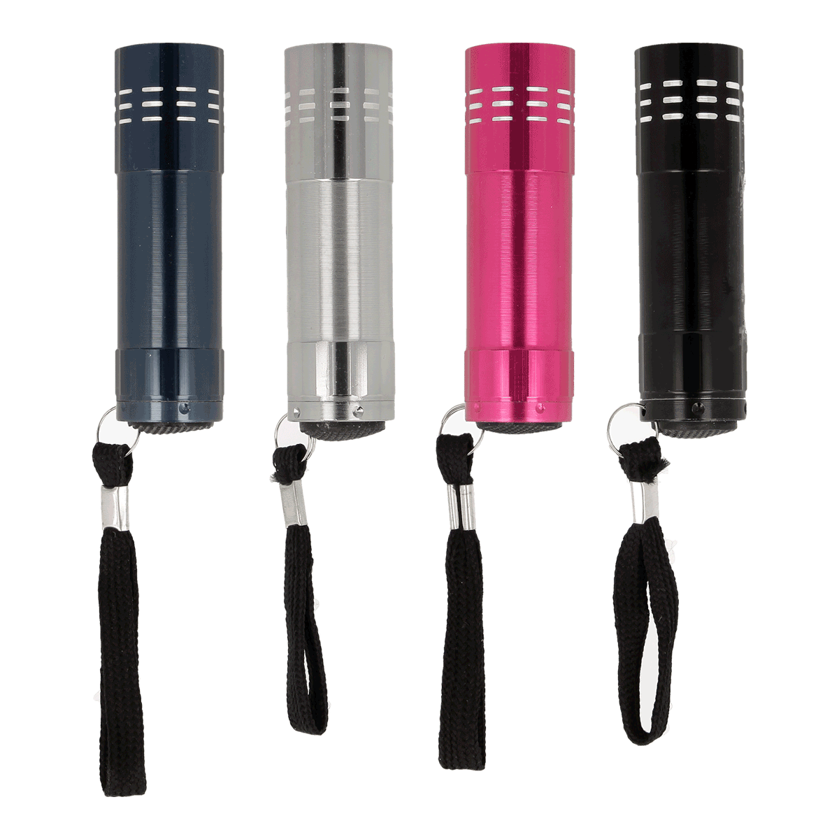 Taschenlampe, Fackel, Schlüsselanhänger, Metall, bunt, Taschenlampe, Mini-Taschenlampe, LED, 4er Set, Schwarz/Blau/Silber/Pink, Taschenlampe, LED, Mini, Schlüsselanhänger, Mehrfarbig