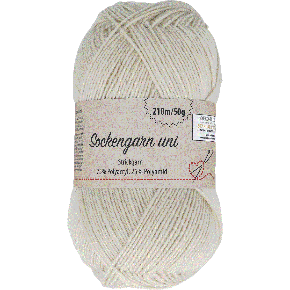Sockenwolle, Unicolor, 50g, 210m, Polyacryl und Polyamid, Sockenwolle, Strickgarn, 70% Polyacryl, 25% Polyamid, unifarben, Sockenwolle, Strickgarn, Creme, Polyacryl, Polyamid