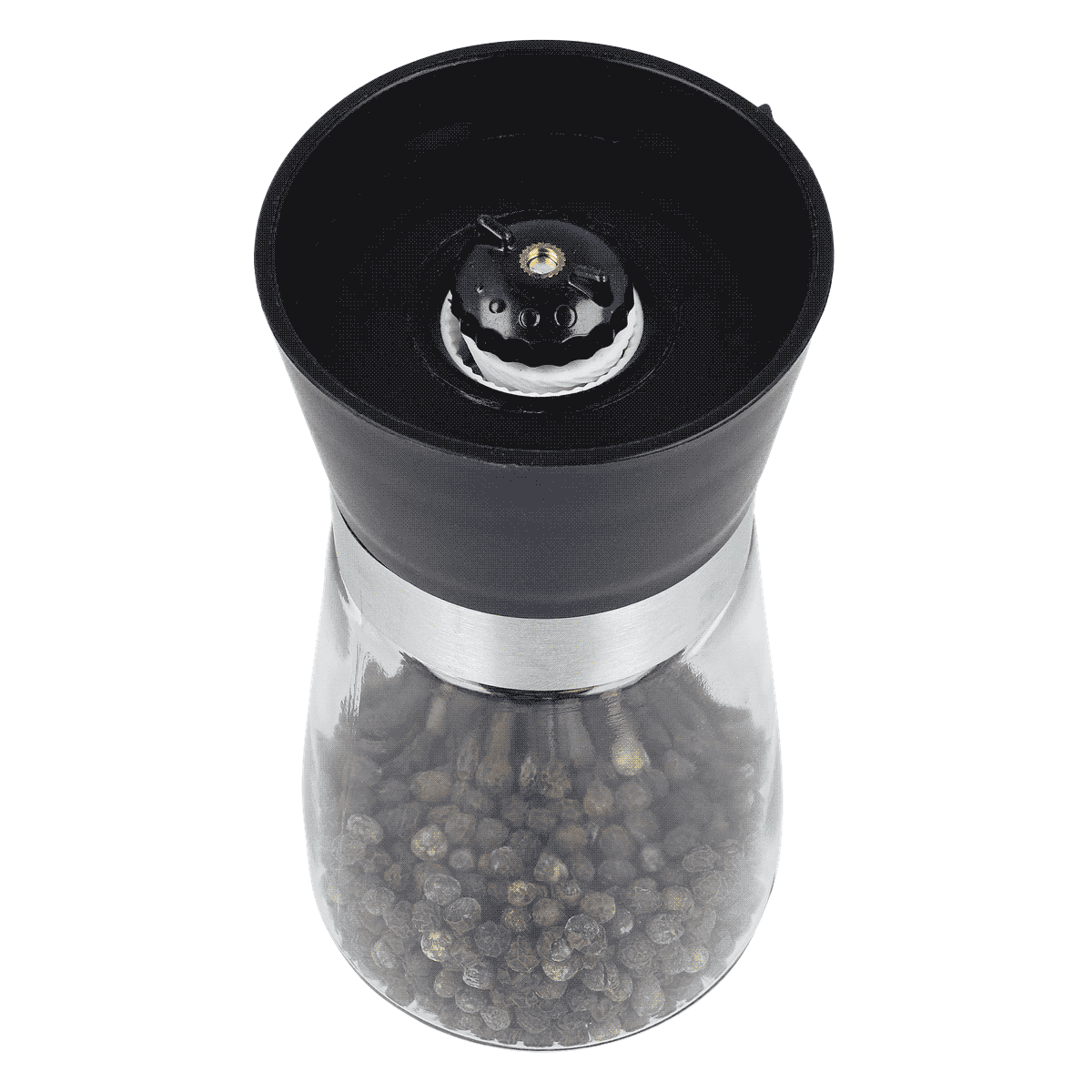 Kaffeemühle, Schwarz, Glasbehälter, Kegelmahlwerk, Peppermill, Gourmetmühle, Kaffeemühle, Pepper Grinder, Glaskorpus, sichtbar Pfefferkörner, Kaffeebereiter, KaffeeMühle, Kaffeebohnen, Manueller Mahlgrad, Kaffeemühle