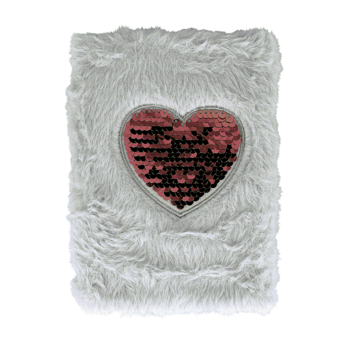 Kissen, Kuschelkissen, Herz-Detail, Felltextur, Sequin-Patch, Kissen, Pillow, Herz, Pailletten, Felloptik, Plüsch, Kissen, Herz, Sequins, Grau