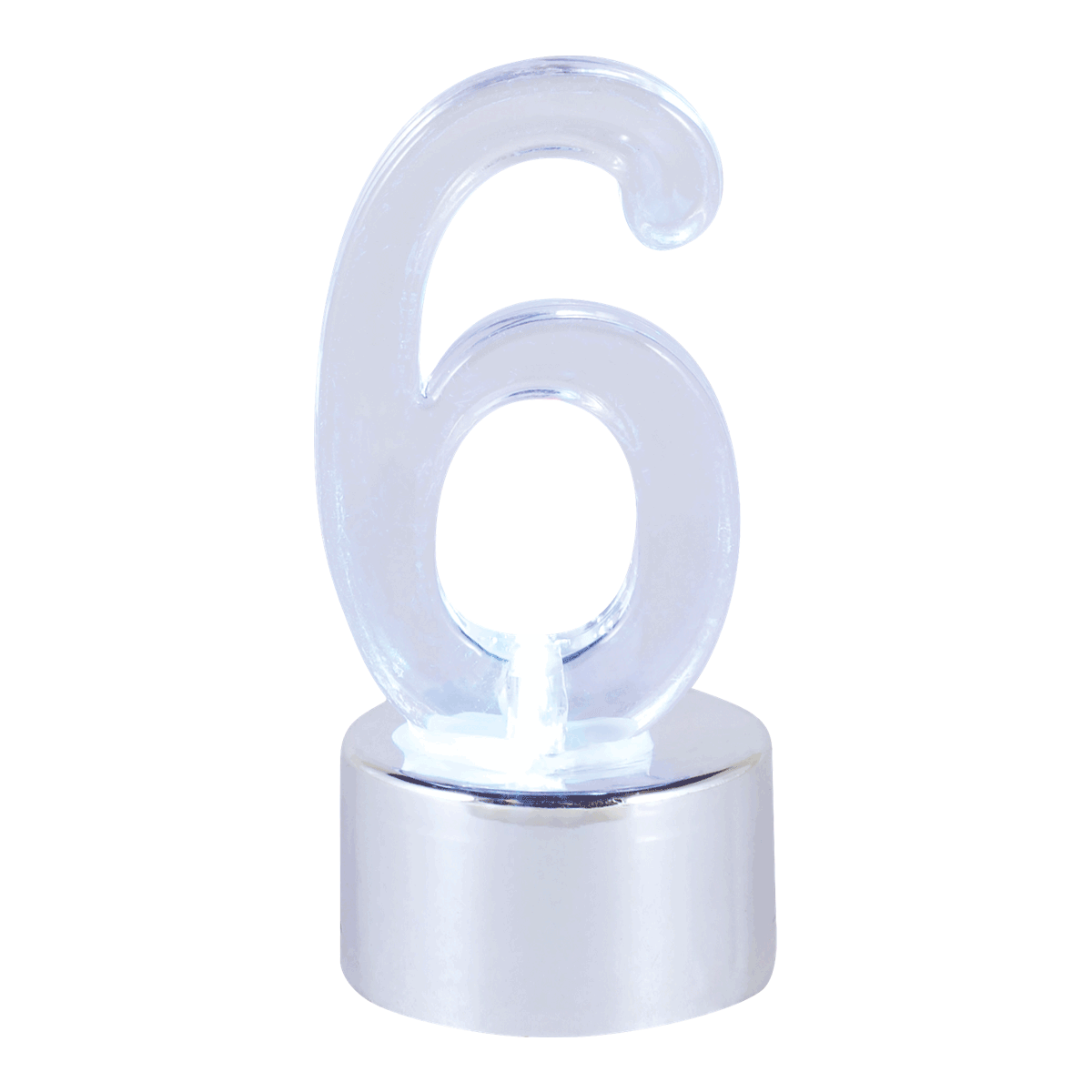 Bleistiftform, Zahlensymbol, Kunstharz, transluzent, Standsockel, deko, gläserne skulptur, 6-figur, ringform, basis aus metall, 6, LED, Glas?, Buchstaben-Zahl, Deko