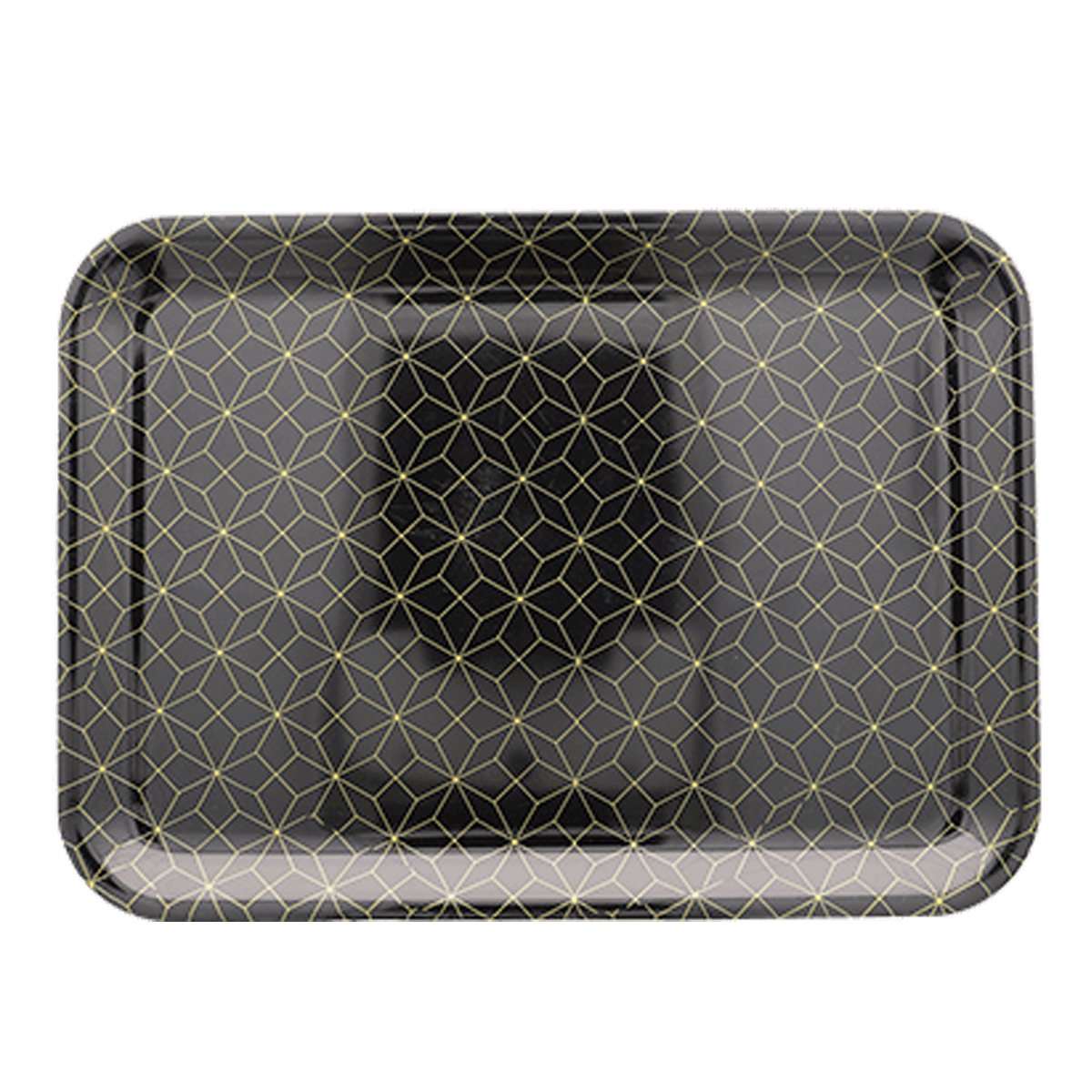 behälter, schale, schwarz, goldenes muster, glasur, schwarzeablage, geometrisches muster, goldene linien, quadratische ablage, metallische oberfläche, Unterlage, Schale, quadratisch, Muster, goldenes Geflecht