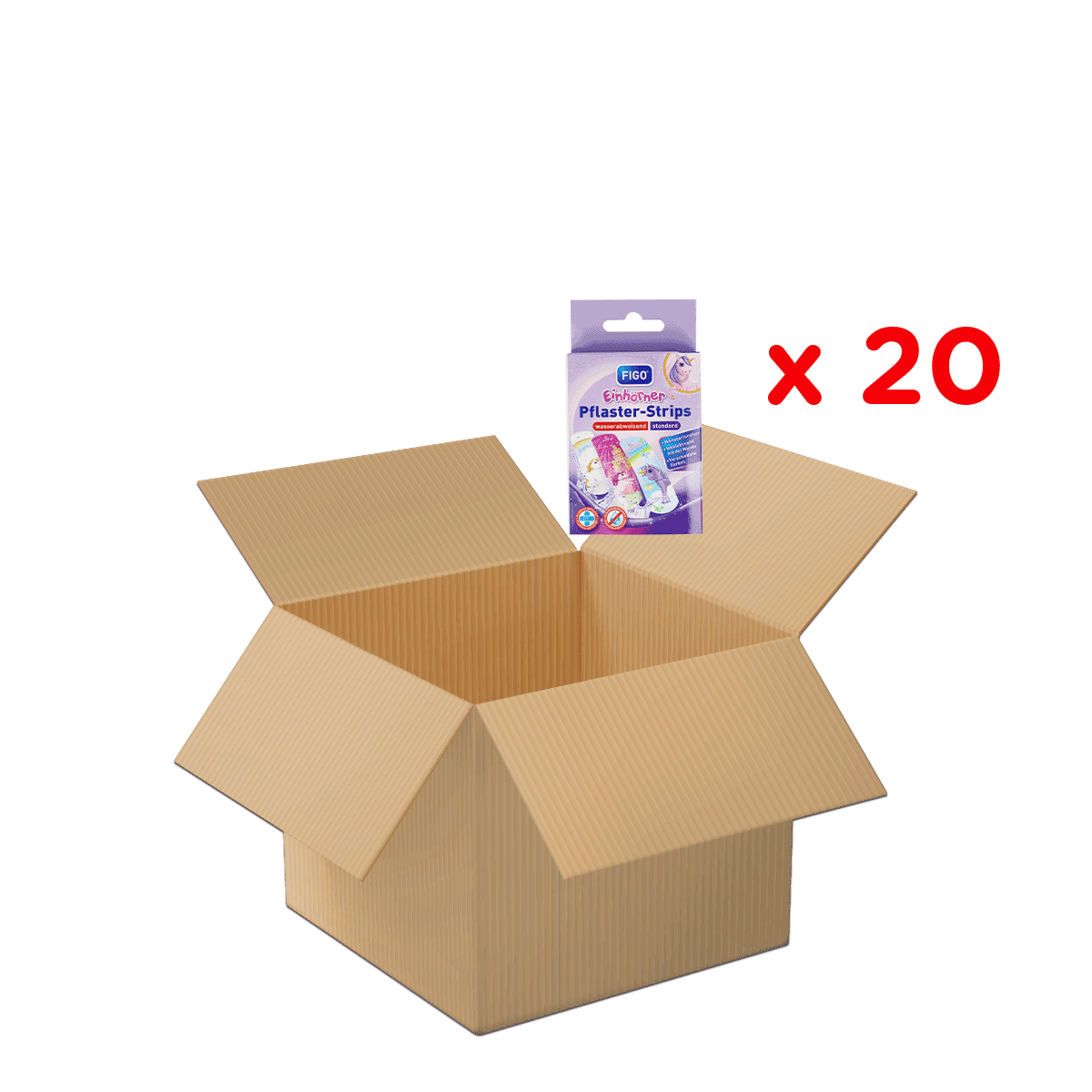 Kartonschachtel, Openbox, Paketversand, Füllmaterial, Pflasterstrips-Set, Kartonschachtel, Umzugskarton, braun, offen, 20 Stück, kartonbox, startpaket, pflasterstrips, verpackung, box