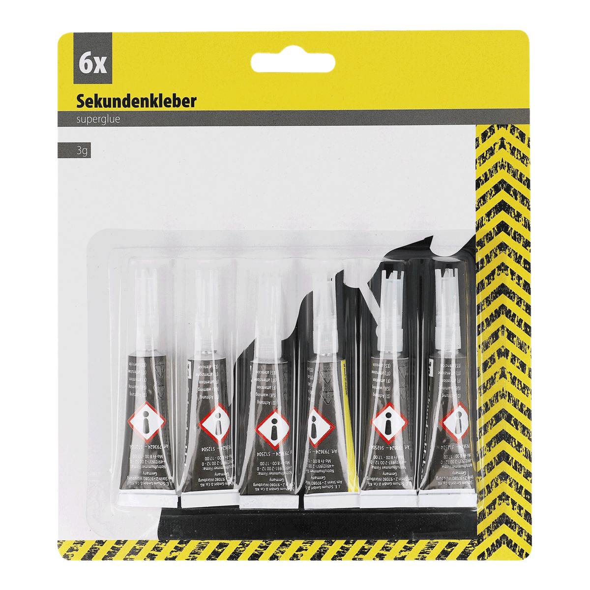 Sekundenkleber, Klebstoff, Schnellkleber, 6er-Set, Kleber Kit, Sekundenkleber, Superglue, Klebstoff, Klebstoff-Set, 6x?, Sekundenkleber, Klebstoff, Superglue, Klarer Kleber, Sicherheitskennzeichnung