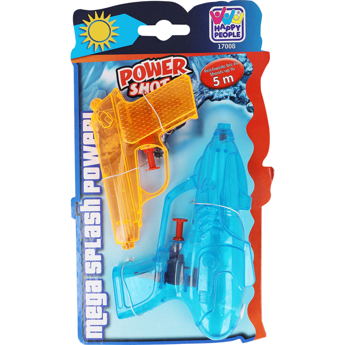 Spielzeug-Pistole, Wasser-Spaß, Power Shot, Trick-Pistole, Spielzeug-Wasserspielzeug, Wasserpistole, Spielzeugpistole, Schnellschuss-Pistole, Klarblau, Revolver-Optik, Waterpistole, Kunststoffspielzeug, Blaues Gewehr, Orangene Pistole, Spielzeugpistole