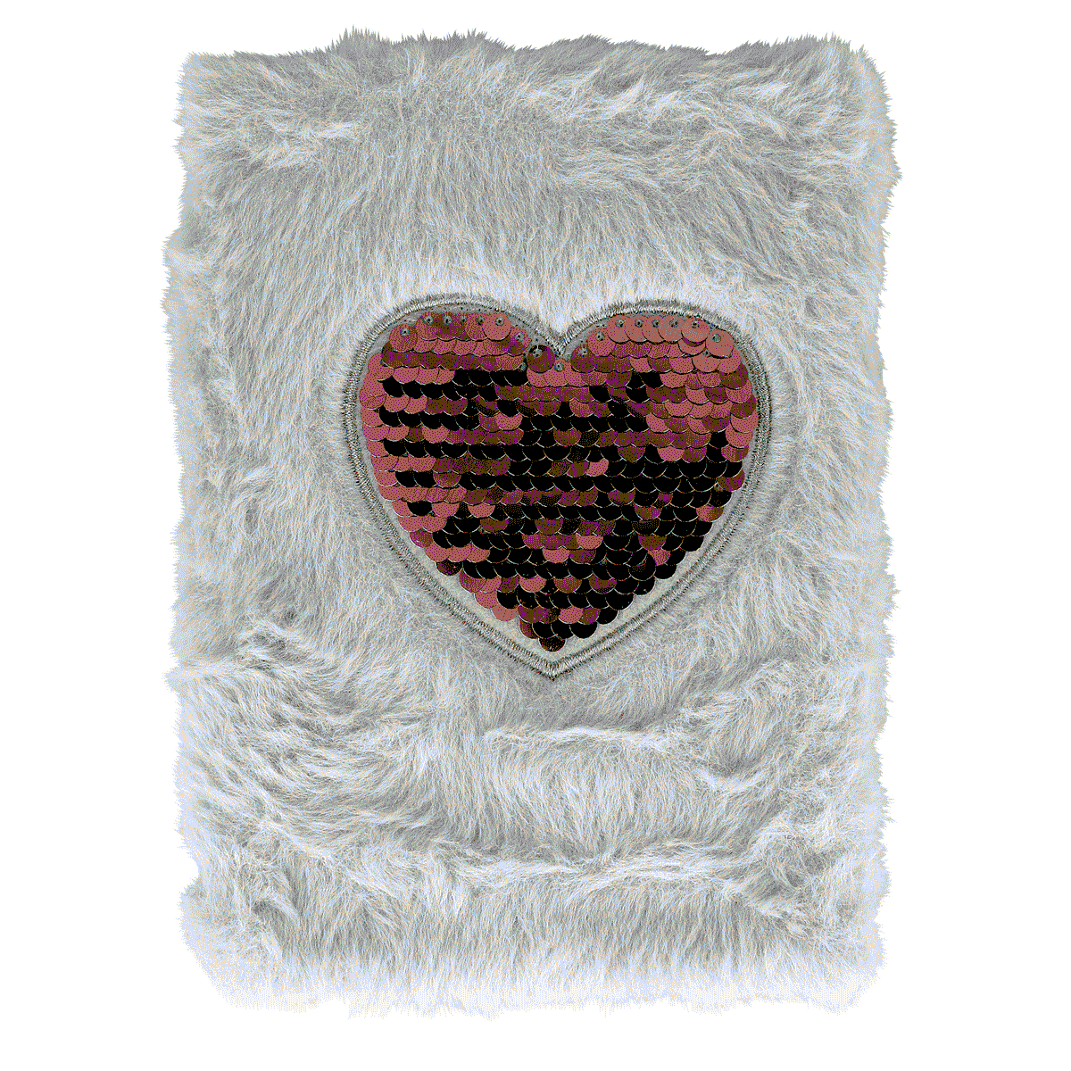 Kuschelkissen, Herz-Patch, Glitzerpailletten, Plüsch, Kissenbezug, Plüschkissen, Herzapplikation, Sequin, Felloptik, grau, fauxer pelz, herzaufnäher, paillettenherz, kissen, weiche textur