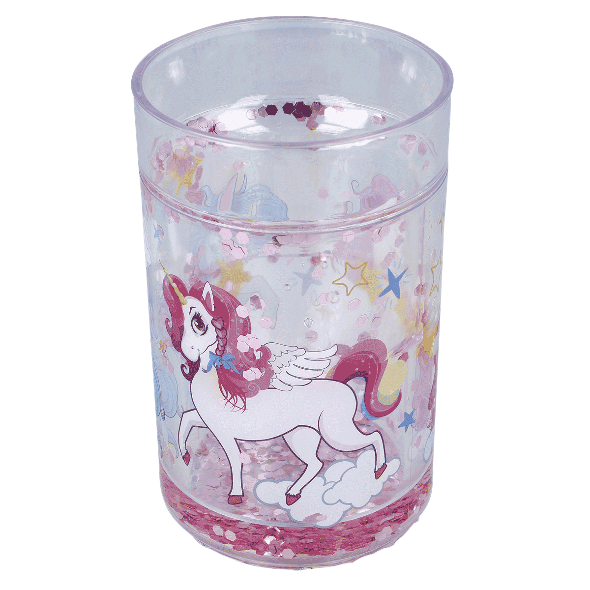 Einhorn, Glitzer, Glas, Pink, Kinderspielzeug, Einhorn-Glas, Glitzer-Deckel?, rosa Becher, transparentes Glas, Kinder-Getränkeglas, Pokal, Unicorn, Glitzer, Schimmer, Wasserglas