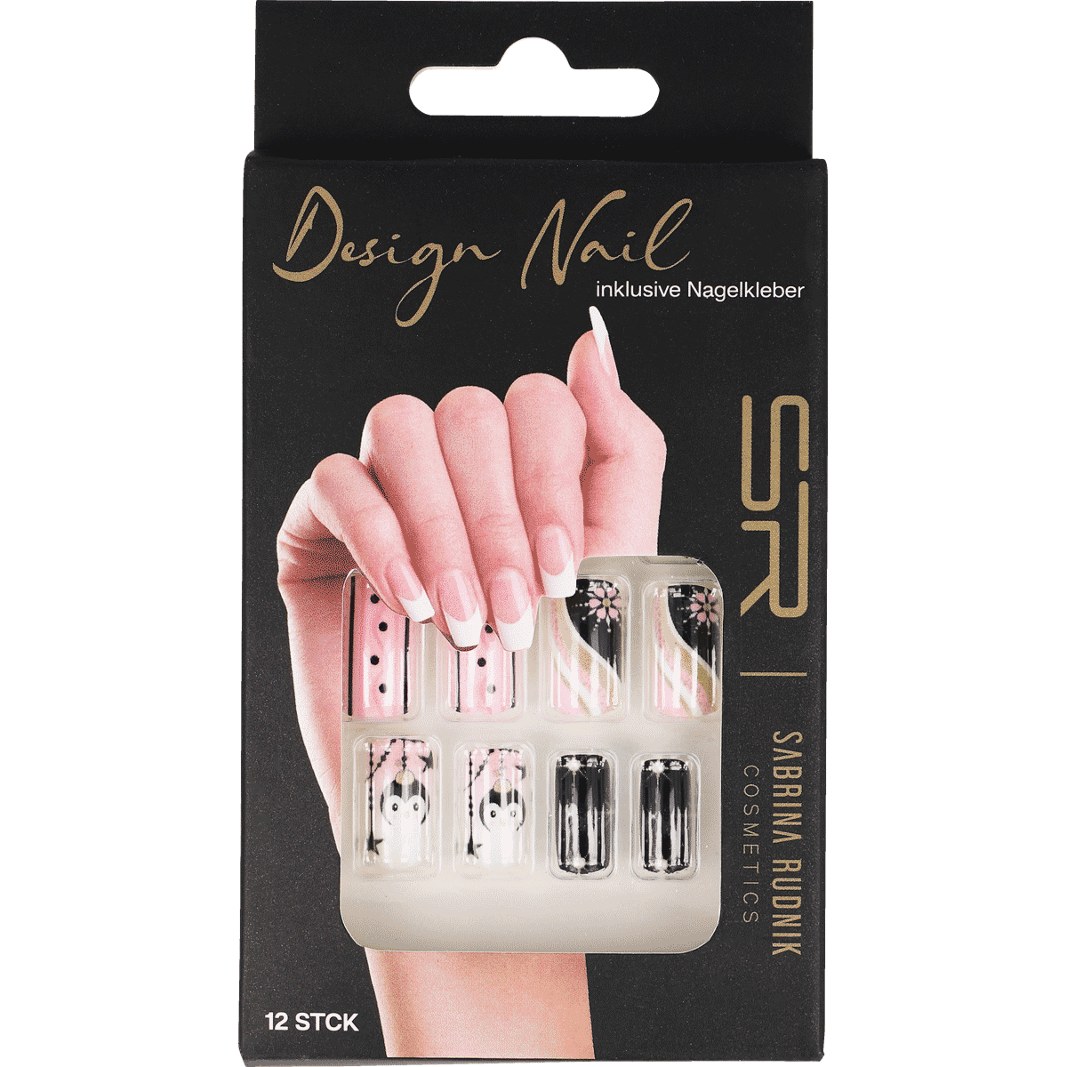 nail set, nail stickers, künstliche nägel, gelnägel, nagelkunst, nagelkleber, design-nail, nail-art, nagel-sticker, 12-stck, Nagelset, Designer Nägel, Nagelaufkleber, Schwarz Rosa Design, 12 Stück