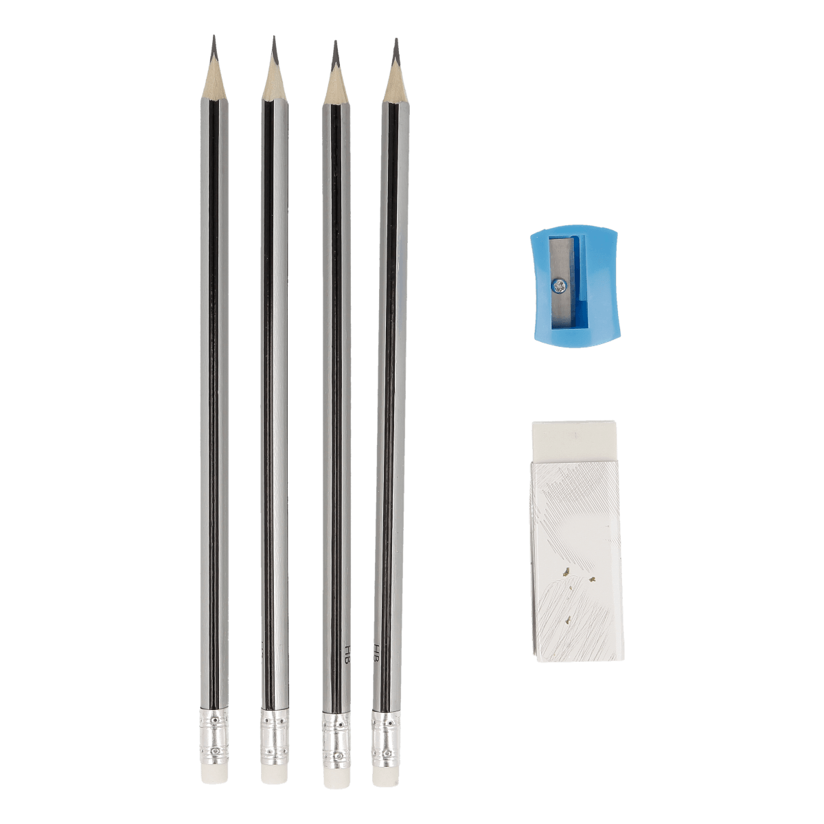 4-Bleistift-Set, Graphitstifte, Metallstifte, spitze geschärft, Radiergummi-Kassette und Klinge Kit, Graphitstifte, Bleistiftset, Spitze geschärft, Bleistiftspitzer, Radier-/Schneidehilfe, Grafitstifte, Bleistift, Spitzer, Radiergummi, Schraubkappe