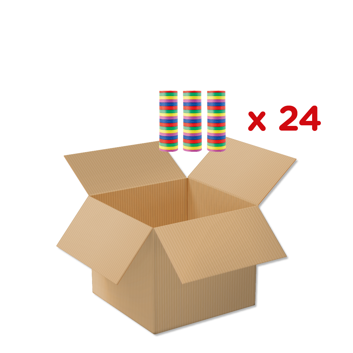 Kartonschachtel, Offene Box, Stapelringe?, Konfetti-Ringe, Satz x24, Pappkarton, Kartonbox, 14?, Stapelbänder?, Dekorationsrollen?, Kartonschachtel, Geschenkbox, Umverpackung, Lagerbox, Mehrfachverpackung