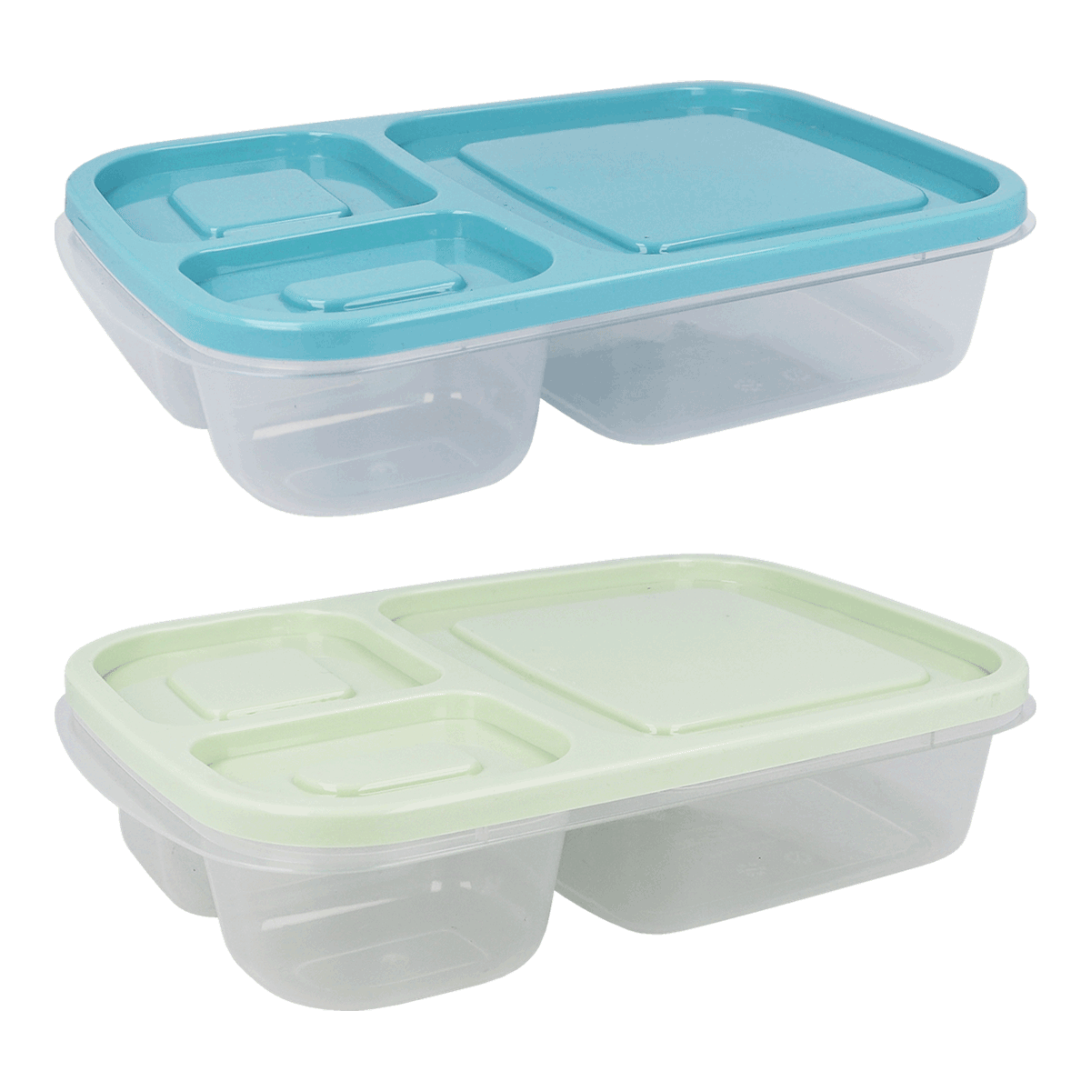Lunchbox, Geteilt, Kunststoff, Hellblaues Deckel, Mehrere Fächer, Lunchbox, Divided, Plastic, Blue lid, Green lid, Lunchbox, Geteilter, Kunststoff, Behälter, Bunte