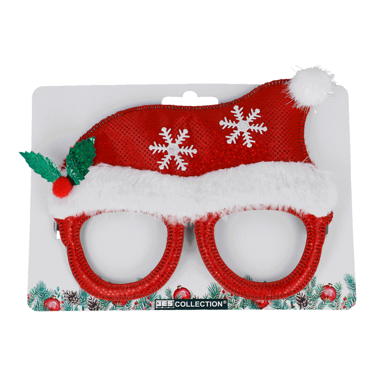 Kostümbrille, Weihnachtsmaske, Rote Maske, Schneeweiße Fellkante, Deko-Napf, JES Collection