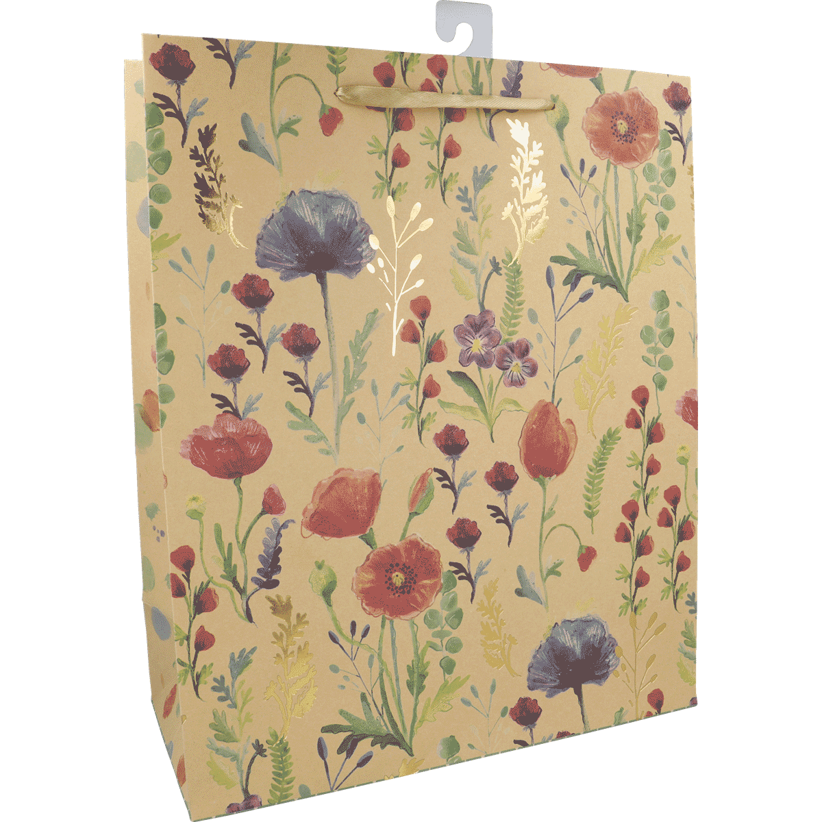 geschenktüte, Blumenmuster, Papiertüte, Knotenhenkel, beigebraun