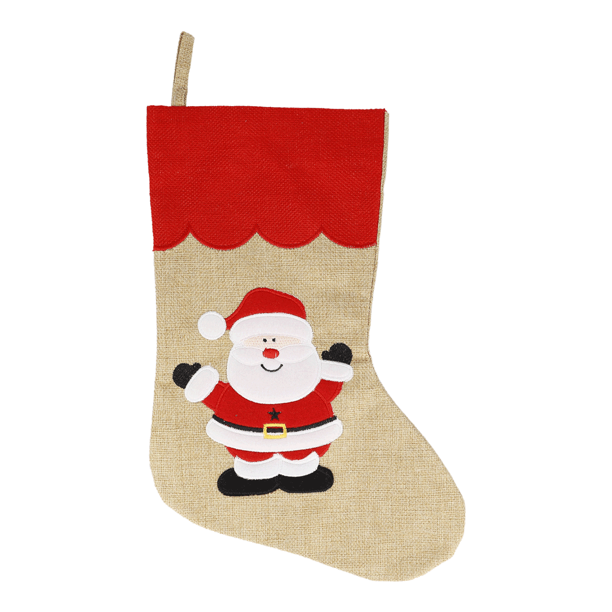 Stocking, Santa, Weihnachtsstrumpf, Roter Oberteil, Beiger Burlap