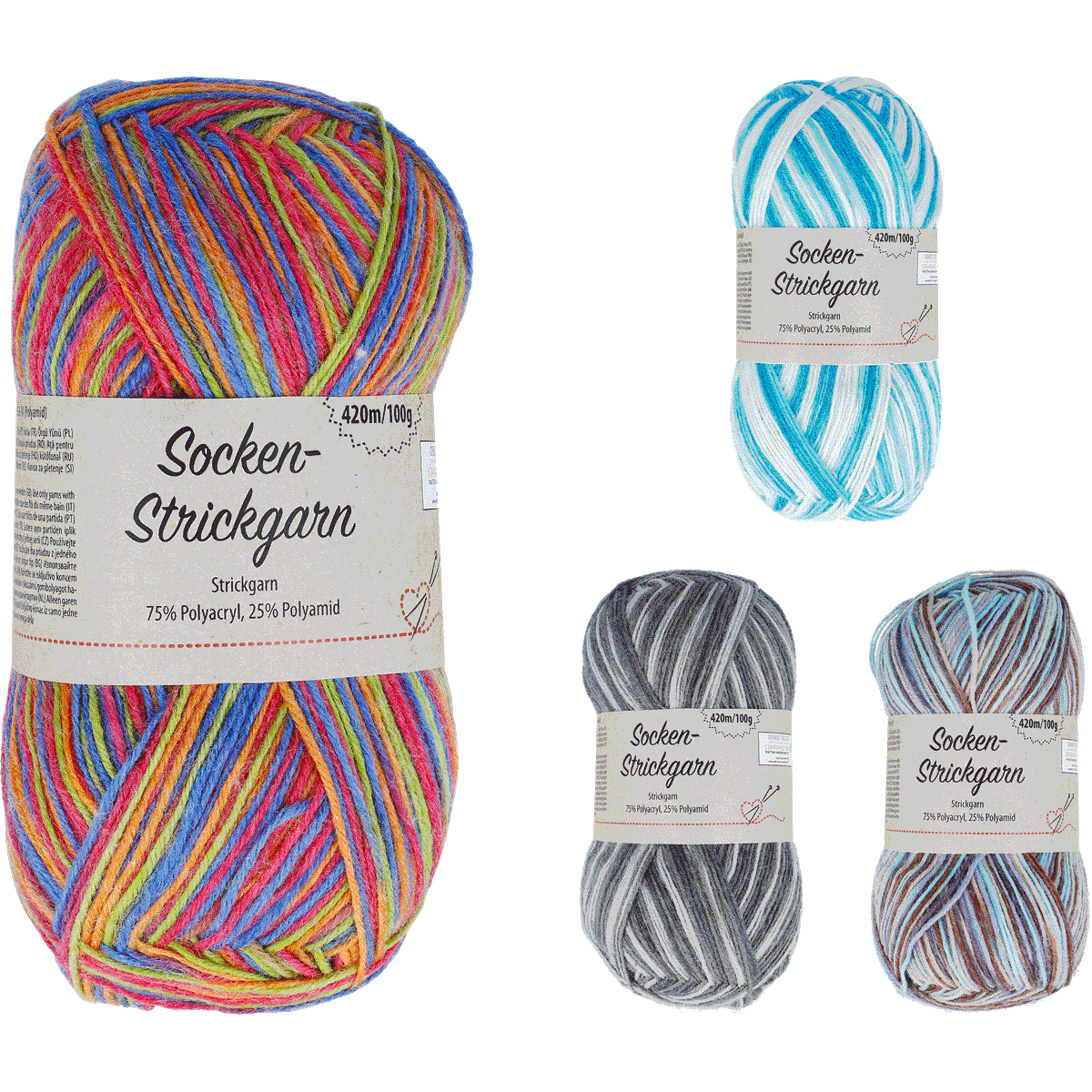 Sockenwolle, Strickgarn, Multicolor, 75% Polyacryl, 25% Polyamid, Sokken-Naaldgaren, Meerkleurig, Polyacryl-Polyamid, Breigaren, 420m/100g, Sockenwolle, Strickgarn, Multicolor, 75% Polyacryl, 25% Polyamid