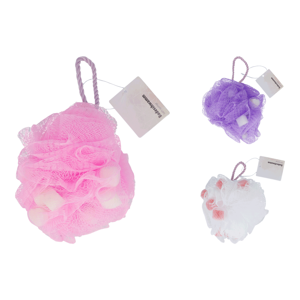 Badeschwamm, Luffa, Mesh-Beutel, Puffball, Badezubehör, Body, Bath, Luffa, Bag, Spazubehör, Bath pouf, Loofa sponge, Mesh pouch, Pink, Lavender
