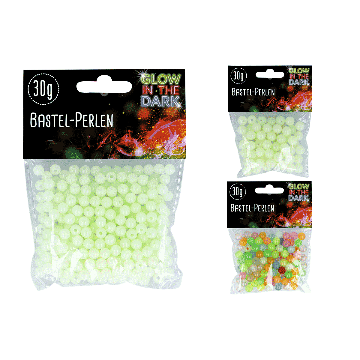 Bastelperlen, Leuchtperlen, Glow-in-the-Dark, Kunststoffperlen, 30 g