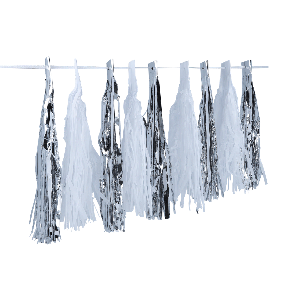Tinsel, Girlande, Schnürges Glitzerband, Metallischer Zierfransen, Aufhänge-Dekoration, Taschenkollektion, Girlande, Macrame, Silber, Dekoration, bomuld, garnitur, weiss, fäden, tuchfahne