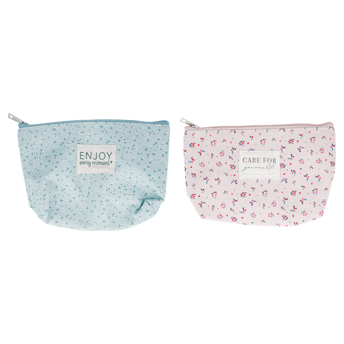 Makeup-Tasche, Konturbeutel, Blumenmuster, helles Blau, rosa Blumen, Beutel, Reißverschluss, Blumenmuster, kleine Tasche, Baumwollmix, Make-up-Tasche, Schminktäschchen, Blumenmuster, Reißverschluss, Kleine Tasche