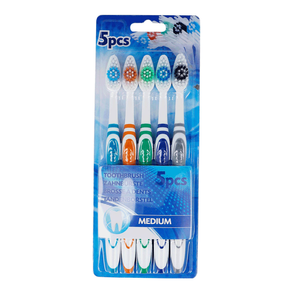 Zahnborste, Zahnbürste, Medium, 5 Stück, Mehrfarbig, Zahnbrush, Kinderzahnbürste, Medium, Kunststoff, Bunt, Zahnbürsten, Mittel, 5 Stück, Mehrfarbig, Kopf design