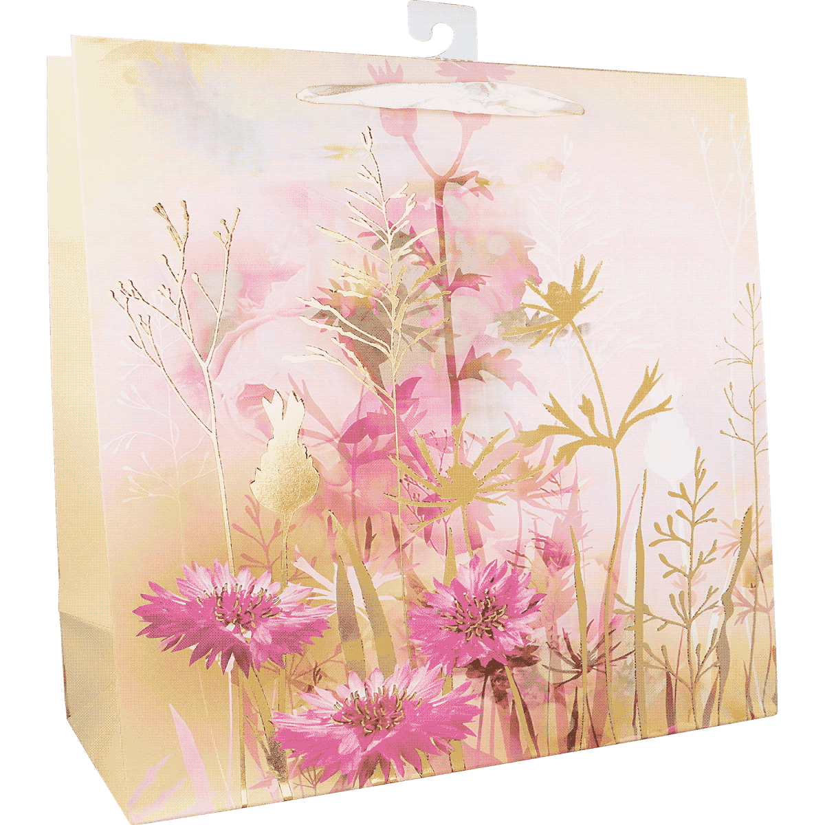 Geschenktüte, Papier, Blumenmuster, Rosa, Tragegriff
