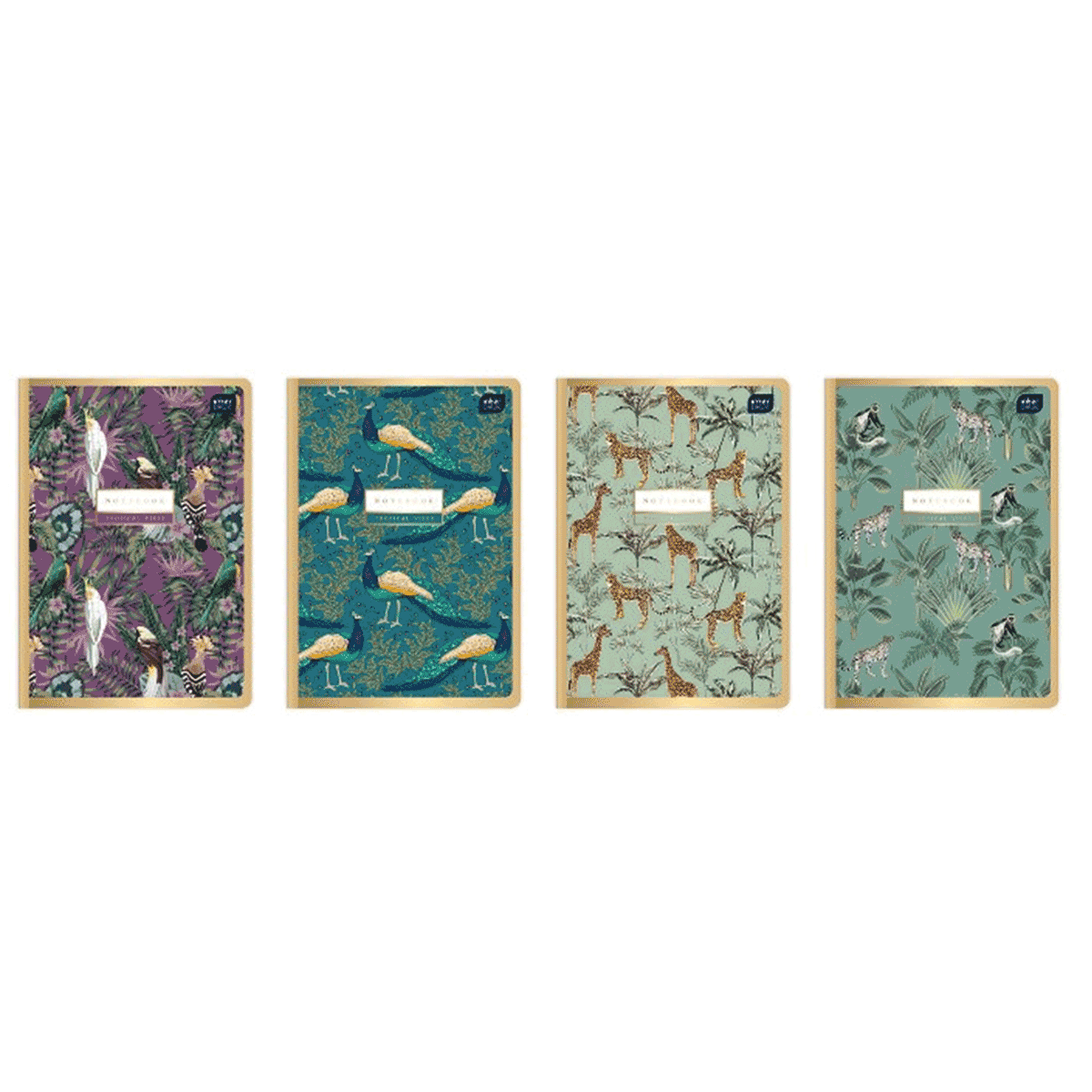 Notizbuch, Tiermuster, Dschungel, Papierkollektion, A4-Format, notebook, journal, pattern, tropical, animals, notebooks, Dschungelmuster, Zebramotiv, Vögel, tropisch