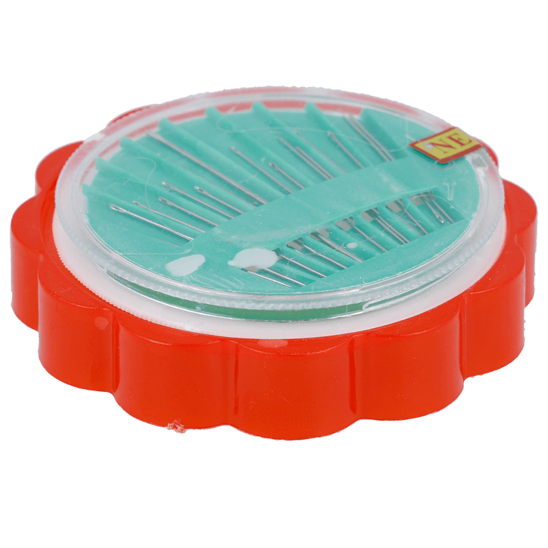 Nailreiniger, Räumer, Blütenform, kompakt, Roter Deckel, Kapsel, Nadeln, Nähzubehör, Durchmesser gering, roter Rand, Wenko, Nähtools, Nadelkappe, Nadelhalter, Schnittset