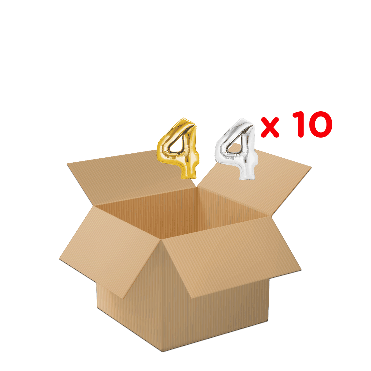 Kartonschachtel, Offen, Luftballons, Beschriftung 4, Geschenkverpackung, kartonverpackung, box, offenes paket, geschenkbox, karton, Box, Karton, Geburtstagsdekoration, Ballonzahl-4, Paketbox