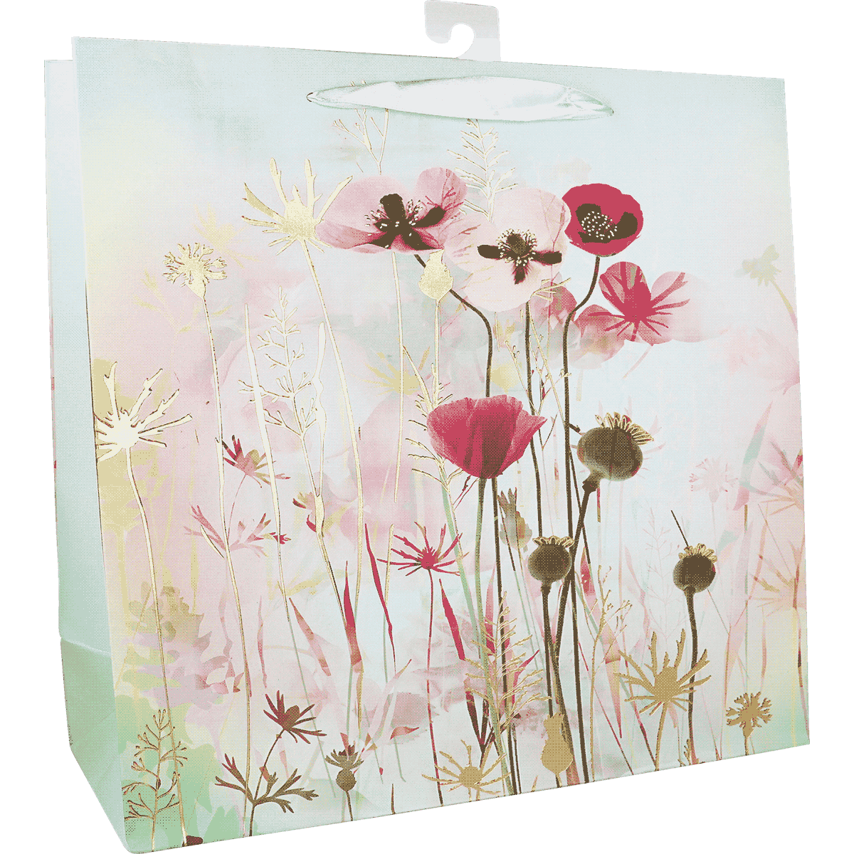 Geschenktüte, Blumenmuster, Papier, Pastellfarben, Tragegriff