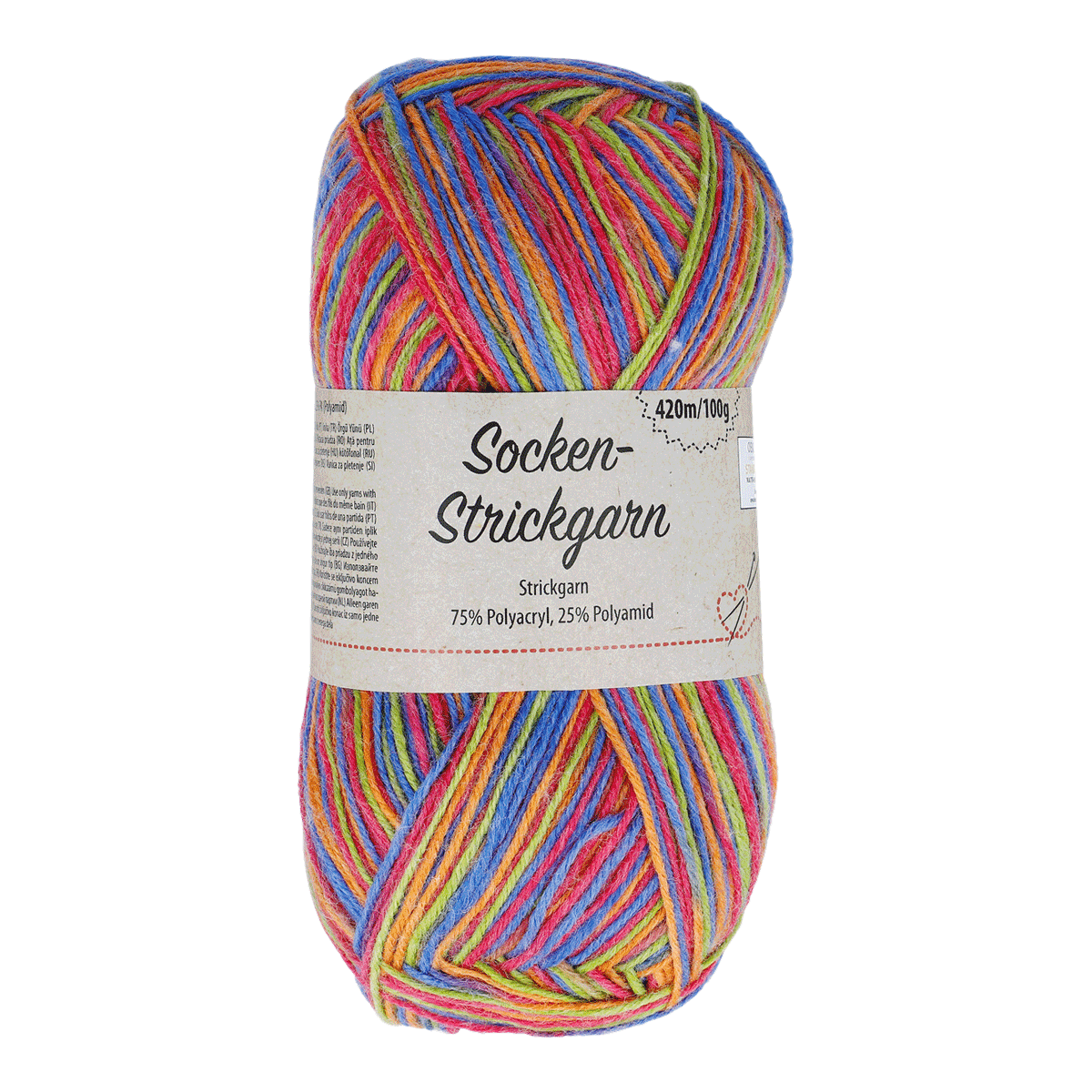 Sockenwolle, Strickgarn, Mehrfarbig, 75% Polyacryl, 25% Polyamid, Sockengarn, Strickgarn, Polyacryl, Polyamid, bunt gemustert, Sockenstrickgarn, Strickgarn, Polyacryl, Polyamid, bunt