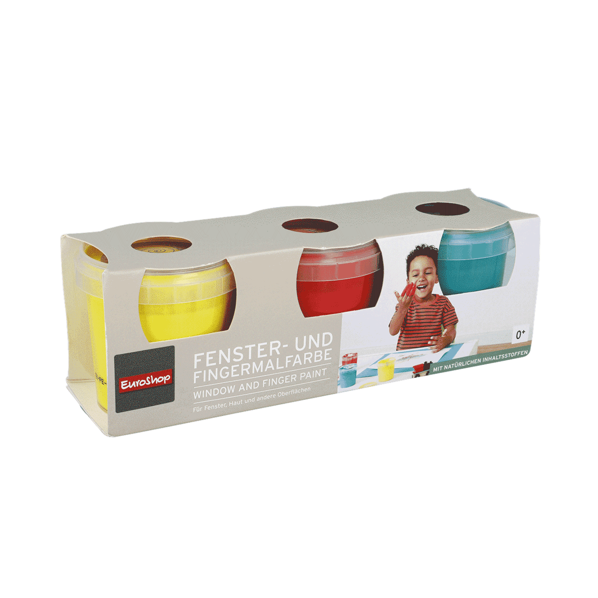 Fingerfarbe, Fensterfarbe, Gelb-Rot-Türkis, Kindermalfarbe, 3er-Set