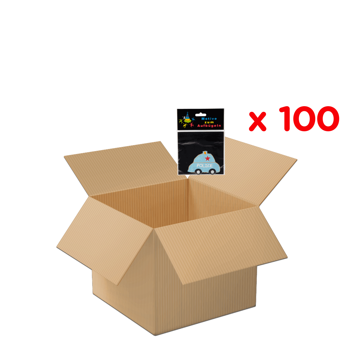 Kartonschachtel, offene Verpackung, Kastenverpackung, Sortiment verpackung, multipack, Kartenspiel, Aufkleber, Polizei, Box, 100 Stück