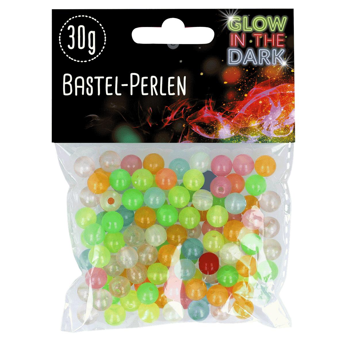 Bastelperlen, Leuchtperlen, im Dunkeln leuchtend, bunt, 30 g